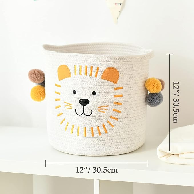INough Toy Storage Baskets Cute Laundry Basket with Handles Dog Toy Storage Basket Durable Large Cotton Rope Storage Bins Home Organizer Solution for Office, Bedroom, Closet, Toys & Laundry (Lion)-BubblyBeeBaby