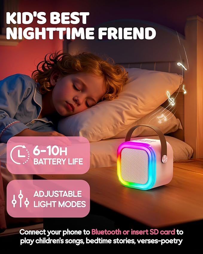 IROO Mini Karaoke Machine for Kids, 2025 TOP Toys Birthday Gifts Ideas for Girls Ages 4, 5, 6, 7, 8, 9, 10, 12+ Years Old, Portable MP3 Player with 3 Wireless Mics for Party-BubblyBeeBaby