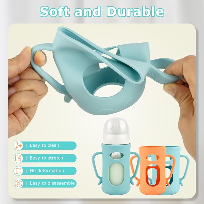 Silicone Sleeves for Pigeon Baby Bottles 8.1 oz,Anti Breakage Glass Baby Bottle Holder with Handles 2 Pack-BubblyBeeBaby