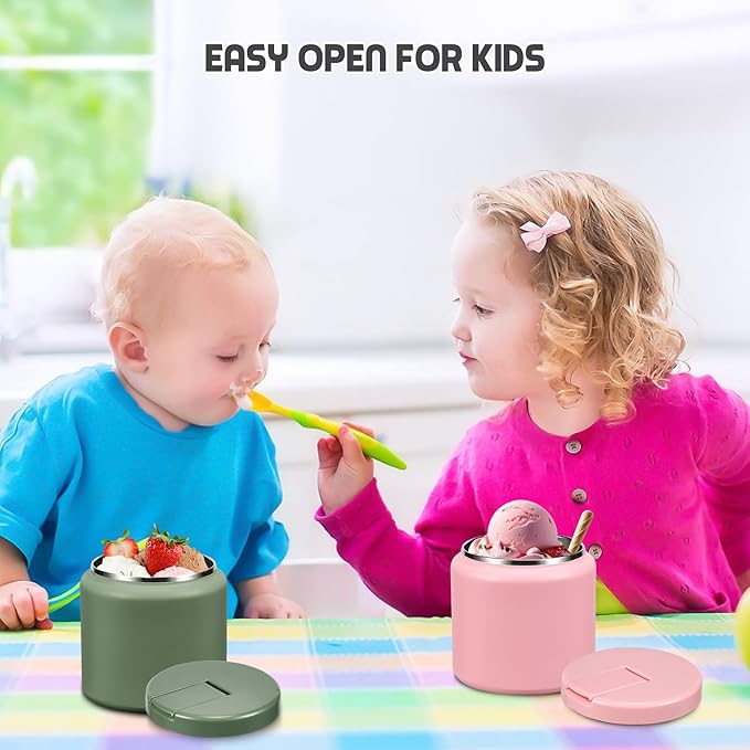 26oz Soup Thermo for Hot Food Kids with Buckle Lid Insulated Vacuum Food Jar Wide Mouth Leakproof Stainless Steel Lunch Container (Pink)-BubblyBeeBaby