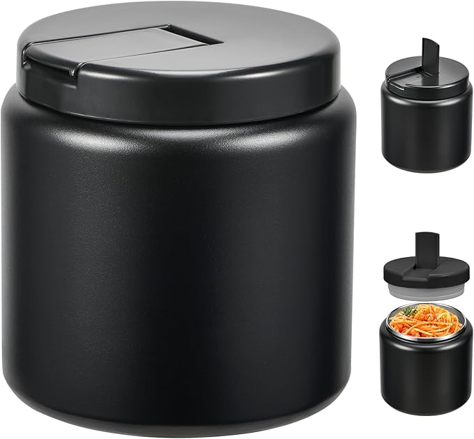 26oz Kids Thermos for Hot Food, Insulated Vacuum Food Jar with Buckle Lid, Stainless Steel Wide Mouth Leak Proof Insulated Lunch Container for School Picnic Travel, Black-BubblyBeeBaby