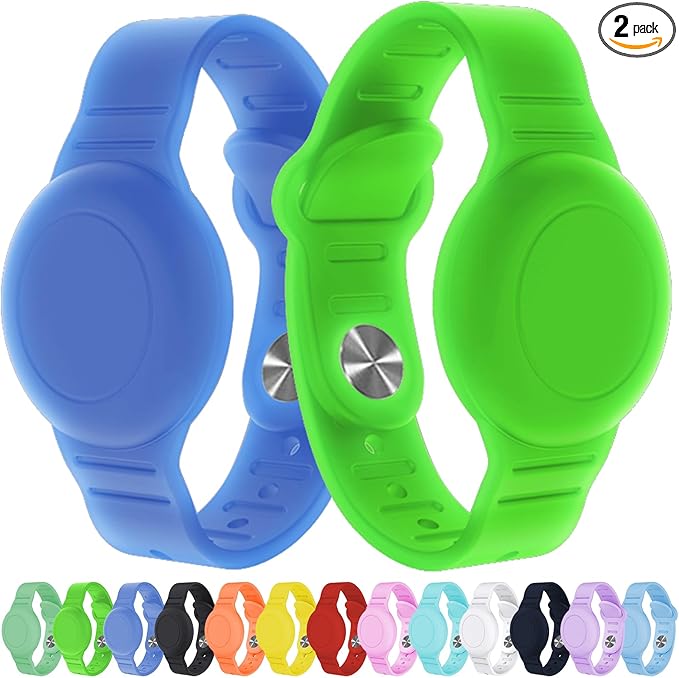 2 Pack Waterproof AirTag Bracelet for Kids, Hidden Silicone Wristband for AirTag, GPS Tracker Case for Air Tag Holder Strap Band for Child Toddler, Secure Anti-Loss Protection(Luminous)-BubblyBeeBaby
