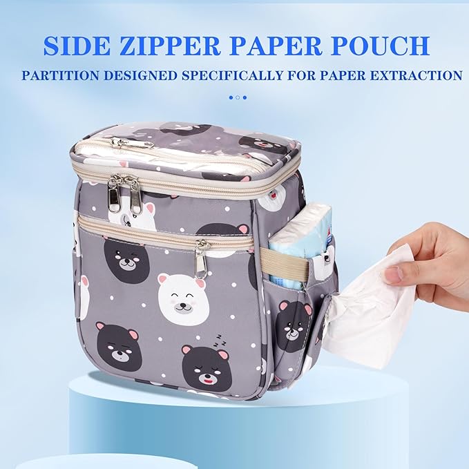 Baby Stroller Organizer Bag，Small Diaper Bag - Universal Stroller Organizer With Insulated Cup Holder,Pocket With Baby Wipes Dispenser，Adjustable Shoulder Strap (Light Gray)-BubblyBeeBaby