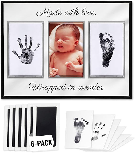 Inkless Hand and Footprint Kit, Baby Keepsake Plaque & Baby Shower Gifts - Ideal as Mom To Be Gift, Nursery Picture Frames, Clean Touch Hand and Footprint Kit (Style 2 - Design 5)-BubblyBeeBaby
