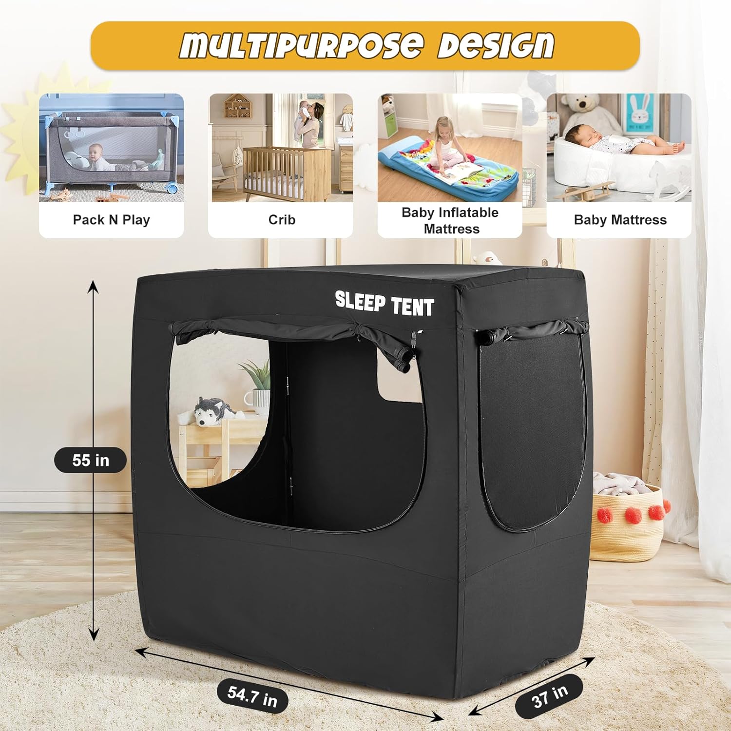 BORNA Pack N Play Blackout Cover for Littles, Baby Sleep Pod, Full Size Crib Blackout Cover Blocks 90%+ Light, Breathable Baby Sleep Tent, Lightweight and Portable Crib Night Cover for Travel