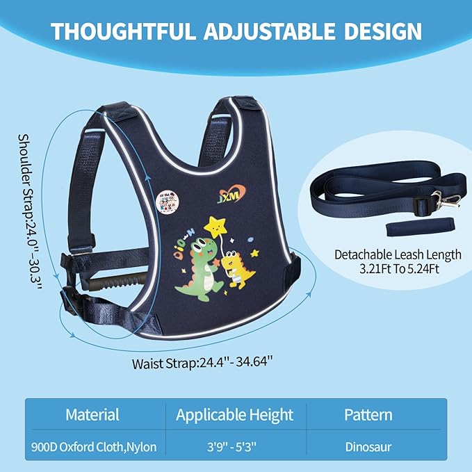 2025 New Safety Walking Harness for Big Kids (6-12yrs) with Autism Special Needs ADHD, Anti-Elopement Vest Harness with Grab Handle and Light Reflector, Adjustable Leash for Autistic, Active Child-BubblyBeeBaby