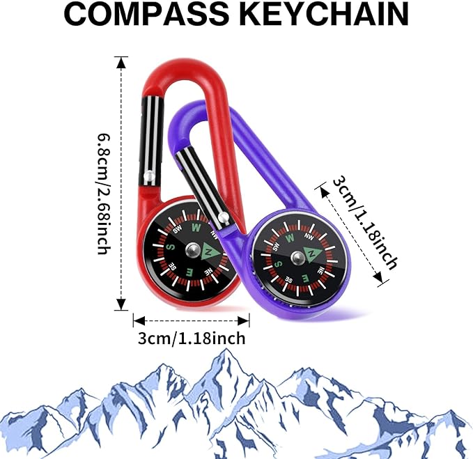 12 Pcs Mini Compass Keychain for Kids Bulk, Small Pocket Magnetic Compass Survival Hiking for Outdoor Survival Camping Party Backpacking Accessory-BubblyBeeBaby