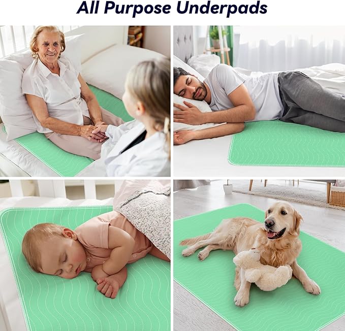 2 Pack 36” x 54” Extra Heavy Absorbency Washable Underpads, Waterproof Nursing Pads Incontinence Bed Pads, Reusable Washable Pee Pads for Dogs, Diaper Changing & Adults, Mattress Protector-BubblyBeeBaby
