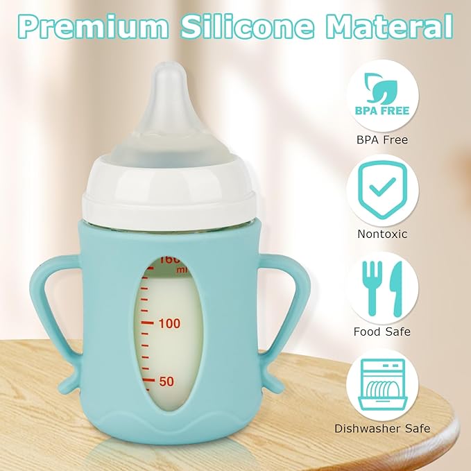 Silicone Sleeves for Pigeon Baby Bottles 5.4oz,Anti Breakage Glass Baby Bottle Holder with Handles 2 Pack-BubblyBeeBaby