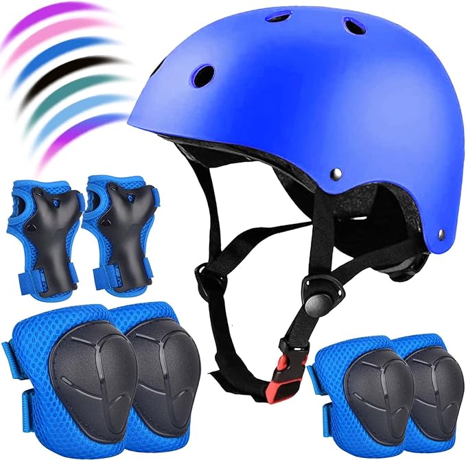 Kids Bike Helmet Set Adjustable for Children, Boys, Girls and Teenagers Aged 3-8 Years Includes Elbow, Knee, Wrist Guards Children's Helmet Protection Set for Bikes SkateboardsRollerskates-BubblyBeeBaby