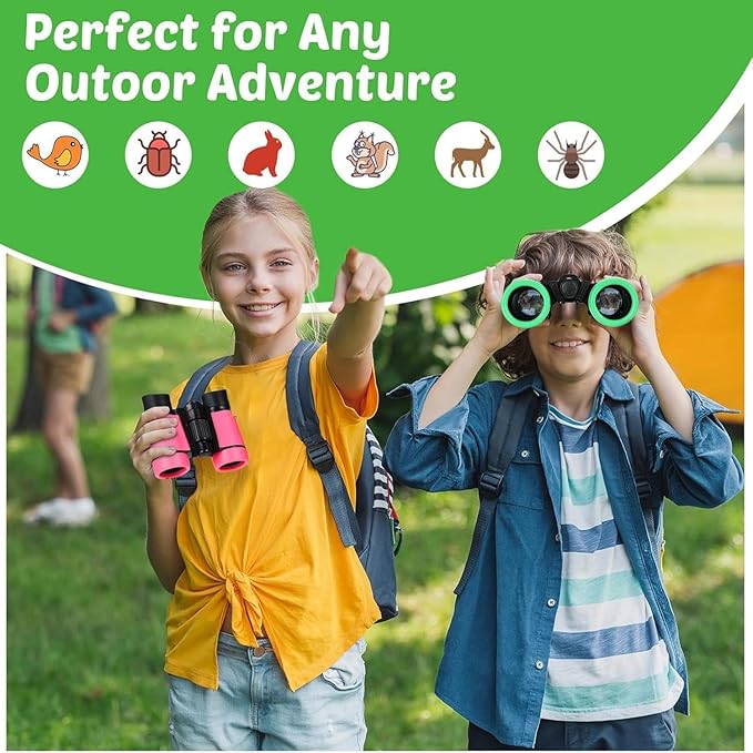 Hiboom 16 Set Kids Binoculars Bulk Shockproof Folding Children Mini Compact Binoculars Compass Magnifying Glass for 3-12 Years Boys Girls Kids Bird Watching Camping Outdoor Play-BubblyBeeBaby