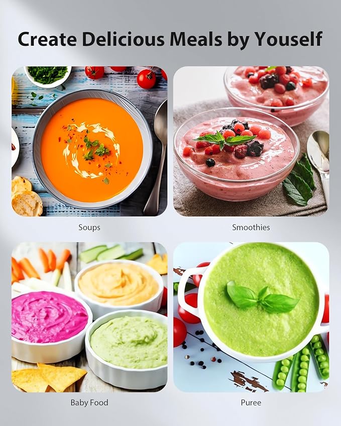 1000W Powerful Immersion Blender Handheld, 2025 New Update Hand Blender with 25-Speed and Heavy-Duty Copper Motor, 4 in 1 Hand Mixer with Chopper, Whisk, Beaker and Wand-BubblyBeeBaby