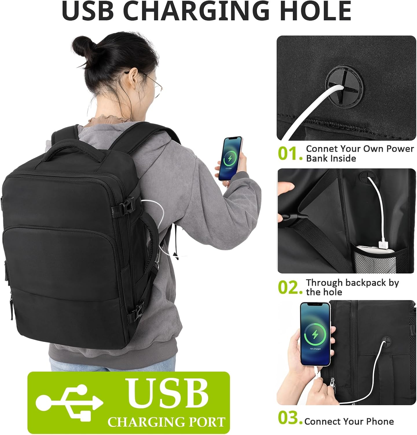 Travel Backpack for Women Men,Travel Laptop Backpack w/USB Charging Port, Waterproof Travel Backpack Carry On Flight Approved,Weekender Business Hiking Bag,Laptop Backpack 17 inch