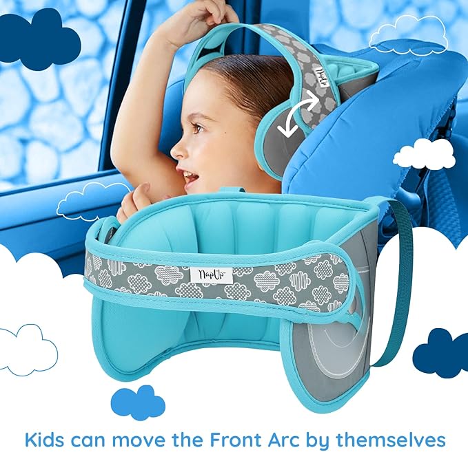 NAPUP Child Head Support for Car Seats – Safe, Comfortable Head & Neck Pillow Support Solution for Front Facing Car Seats and High Back Boosters – Baby Infant Toddler & Kids Travel Accessories (Teal)-BubblyBeeBaby