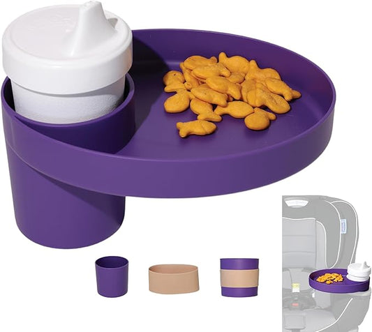 Travel Tray Oval USA Made Extend Your Current Cup Holder to Hold Your Cup Plus A Tray for Snacks, Toys and Accessories. Use in a Car Seat, Booster, Stroller, Golf Cart, Outdoor Chair, Purple-BubblyBeeBaby