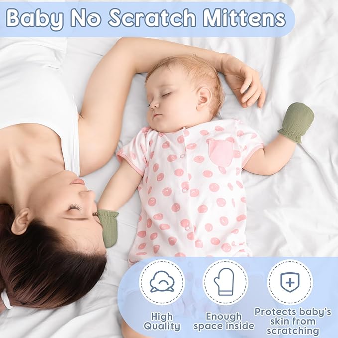 8 Pairs Newborn Baby Muslin Mittens 0-6 Months No Scratch Elastic Wrist Soft Breathable Gloves Bulk Cotton for Infant-BubblyBeeBaby