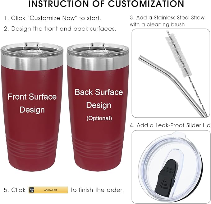 iProductsUS Personalized Tumbler with Slider Lid, Stainless Steel 20 oz Coffee Mug Engrave Names, Vacuum Insulated Custom Cup, Gift Idea for Dad, Husband, Him (Maroon)-BubblyBeeBaby