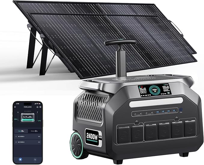 IEE 2048Wh/2400W Solar power station With 2*200W Solar Panel,P2400 Solar Generator,1800W Super Fast Charging, LiFePO4 (LFP) Battery,APP Control Emergency Power Station for Home, Camping,Power Outages-BubblyBeeBaby