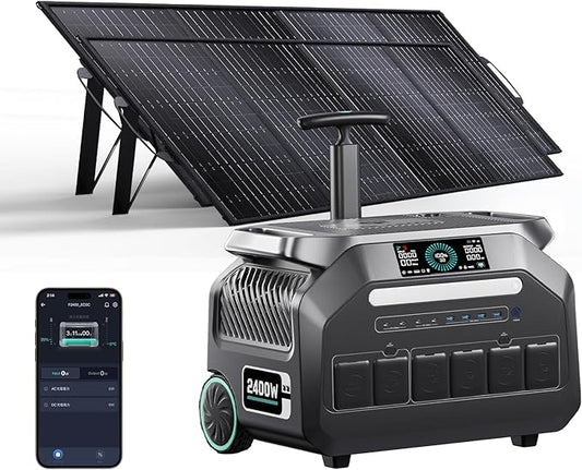 IEE 2048Wh/2400W Solar power station With 2*200W Solar Panel,P2400 Solar Generator,1800W Super Fast Charging, LiFePO4 (LFP) Battery,APP Control Emergency Power Station for Home, Camping,Power Outages-BubblyBeeBaby