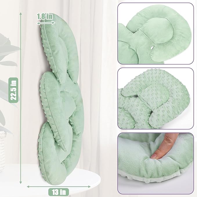 GFU Infant Car Seat Insert Head and Body Support, Reversible Newborn Insert for Carseat with Strap Pads, Soft Stroller Cushion Pillow Insert for Boys and Girls, Fits for Stroller, Swing, Green-BubblyBeeBaby