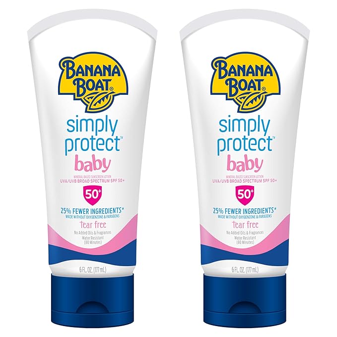 Banana Boat 100% Mineral Baby Sunscreen Lotion SPF 50 Twin Pack | SPF 50 Sunscreen for Babies, Baby Sunblock Lotion, Oxybenzone-Free, 6oz each-BubblyBeeBaby