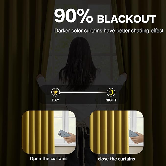 KEQIAOSUOCAI Yellow Pinch Pleated Curtains 102 Inch Length 2 Panels Set Noise Cancelling Window Drapes for Nursery Bedroom Living Room 40x102-BubblyBeeBaby