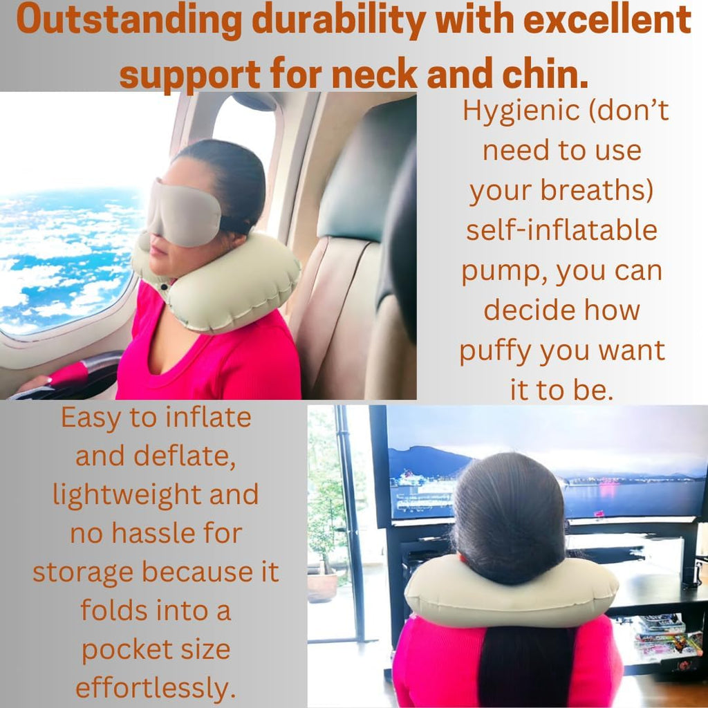 Airplane Pillow - Inflatable Travel Pillow - Airplane Essentials - Travel Neck Pillow - Inflatable Neck Pillow for Traveling - Neck Pillows for Travel - Blow Up Airplane Pillow - Milk Silk TPU