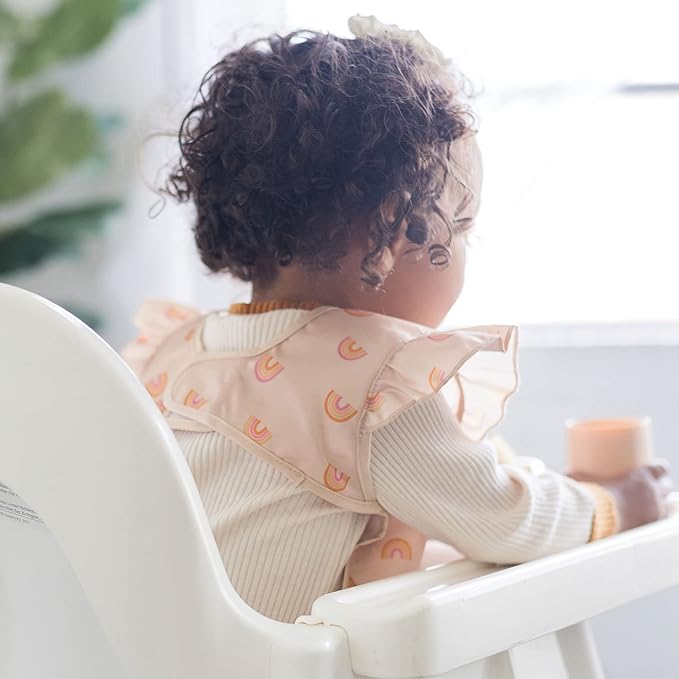 Tiny Twinkle Mess Proof Baby Bib - Waterproof & Lightweight Baby-Led Weaning Apron | 100% Recycled Polyester, Easy Clean & Machine Washable (Boho Rainbow, Small 6-24 Months)-BubblyBeeBaby