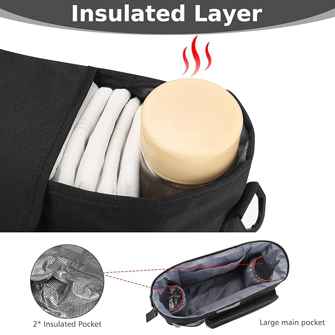 Accmor Universal Stroller Organizer with Insulated Cup Holder, Stroller Caddy Bag Accessories, Stroller Cup Holder Organizer for Uppababy Baby Jogger Britax Stroller, Black-BubblyBeeBaby