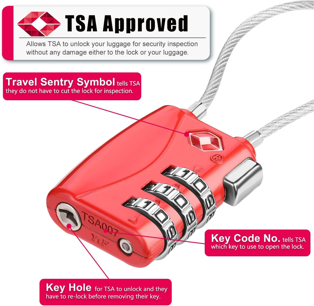 ZHEGE Luggage Lock TSA Approved 3 Dight Combination Padlock for Suitcase, Baggage, Backpack, Pistol Case (Red)