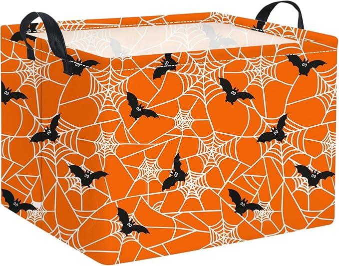 HIYAGON Rectangular Halloween Basket for Boys and Girls Kids Trick or Treat Pumpkin Basket for Halloween Parties Cute Storage Bin Organizer Box Room Decor(Bat spider web)-BubblyBeeBaby