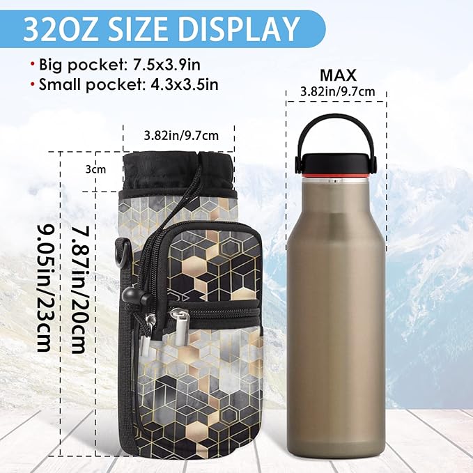 25/32/40/64oz Water Bottle Bag Holder Carrier-Insulated Crossbody Sling Case Sleeve with Strap & Pockets for Men Women Gym Cycling Travel Walking Hiking Camping-BubblyBeeBaby
