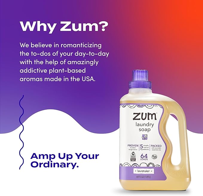 Indigo Wild Zum Clean Laundry Soap - Plant-Based Liquid Laundry Soap - Contains Baking Soda, Essential Oils & Saponified Coconut Oil - Lavender Scent - 64 fl oz (2 Pack)-BubblyBeeBaby