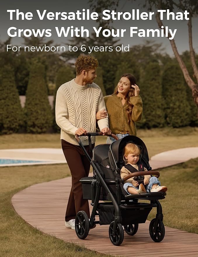 Momcozy ChangeGo Baby Stroller, Convertible Single-to-Double-to-Wagon Stroller with 23 Configurations, Seat Included, Large PU Wheels, All-Wheel Suspension ＆ Extendable UPF50+ Canopy-BubblyBeeBaby