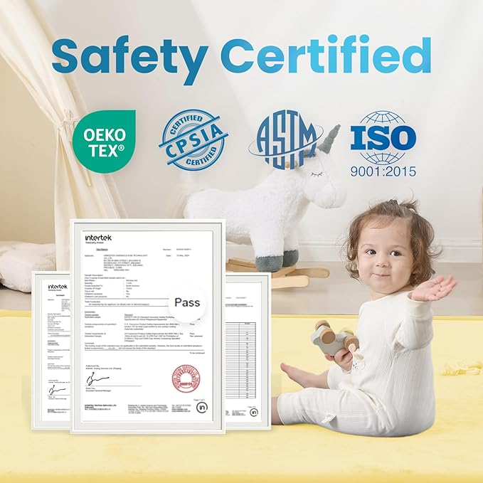 1.3" Thick Baby Play Mat for Floor Playpen, 50x50 Foam Tummy Time Mat, Padded Support Soft Plush Nursery Rug for Infant Kids Toddler Crawling Kick Activity (Vanilla)-BubblyBeeBaby