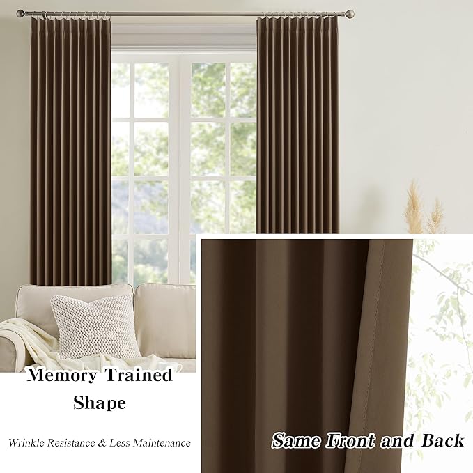 KEQIAOSUOCAI Blackout Curtains 84 Inches Long, Pinch Pleated Window Room Darkening Curtain Panels Drapery for Home, Hotel, Office, 40" W x 84" L, Set of 2, Chocolate Brown-BubblyBeeBaby