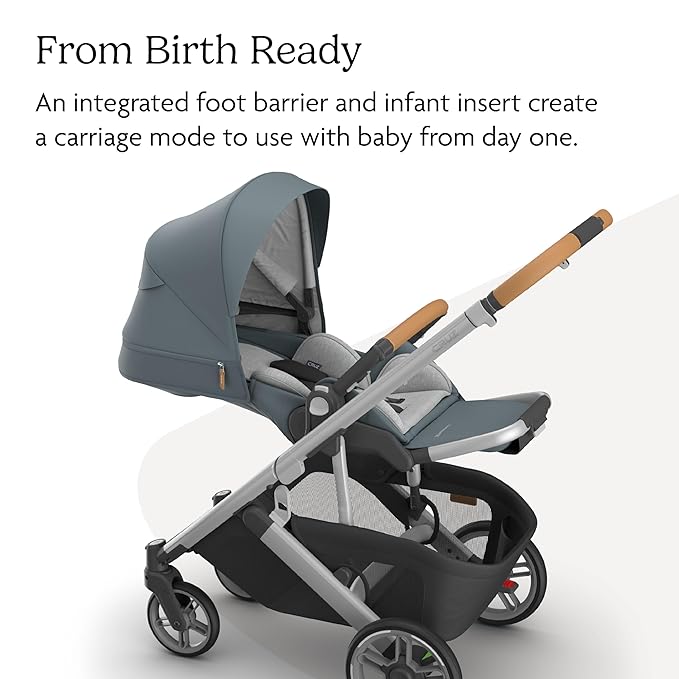 UPPAbaby Cruz V3 Stroller - from Birth + Car Seat Compatible - Full-Size, Reversible Seat - Infant Insert, Bug and Rain Shields Included - Callum (Stone Blue/Silver Frame/Sand Leather)-BubblyBeeBaby