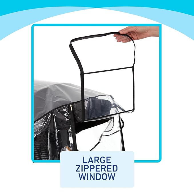 Graco Univeral Deluxe Weather Shield with Zippered Window, Baby Rain Cover, Universal Size to fit Most Stollers, Waterproof, Windproof, Ventilation, Protection, Shade, Umbrella, Pram, Vinyl, Clear-BubblyBeeBaby