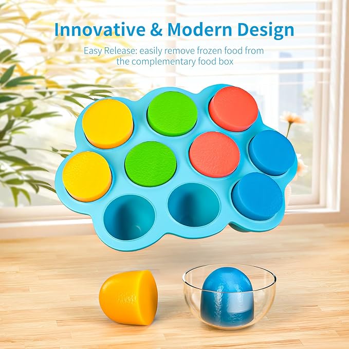 10 Cavities 2 OZ Portions Silicone Baby Food Freezer Tray with Lid, Baby Food Storage Containers,For freezing and storing Breast Milk,ice cube,Fruit Purees,leftovers(Blue)-BubblyBeeBaby