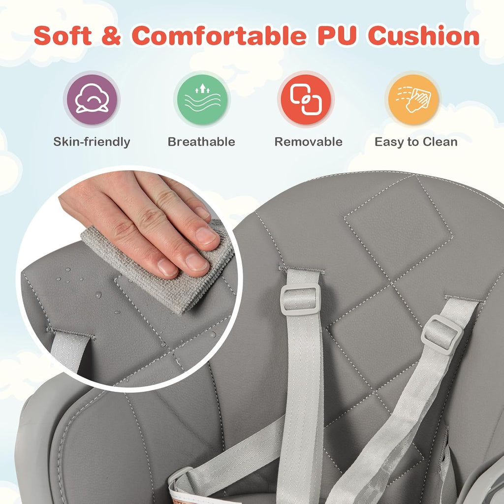 HONEY JOY Baby High Chair, 6 in 1 Convertible Wooden Highchair for Babies and Toddlers/Chair/Bar Stool, Removable Double Tray & Reversible Footrest, Safety Harness for Infant Boys Girls (Dark Gray)