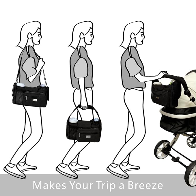TOPDesign Universal Baby Stroller Organizer, Stroller Caddy with Detachable Mesh Bag & Heightened Insulated Cup Holders & Non-Slip Secure Hooks Accessories, Fits Most Strollers (Pandas)-BubblyBeeBaby