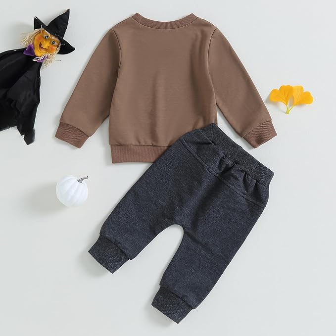 0-4T Toddler Boy Girl Halloween Outfit Fall Clothes Ghost Long Sleeve Sweatshirt Top Pants Baby Halloween Clothes-BubblyBeeBaby
