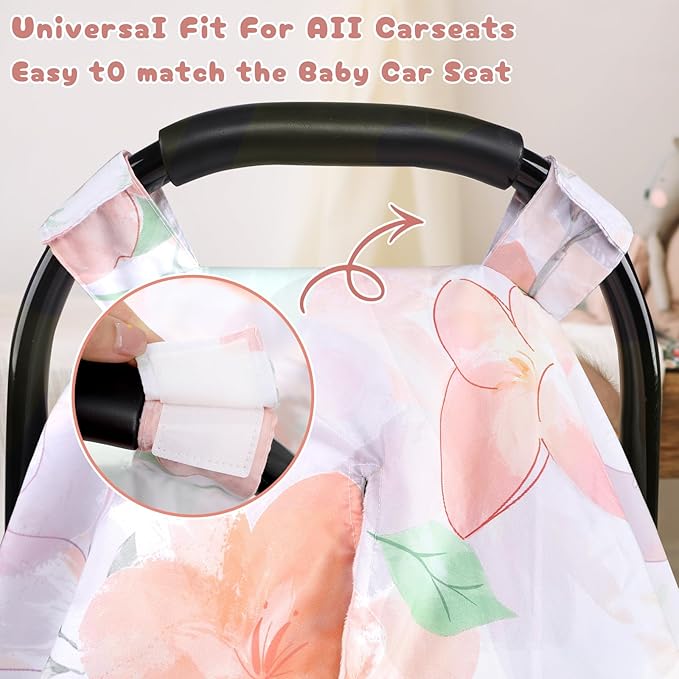 Car Seat Cover Baby, Infant Car Seat Canopy Covers for Newborn Girls Boys, Soft Minky Carseat Covers Stretchy Multi-Use Nursing Cover for Stroller Baby Car Seat, Purple Floral-BubblyBeeBaby