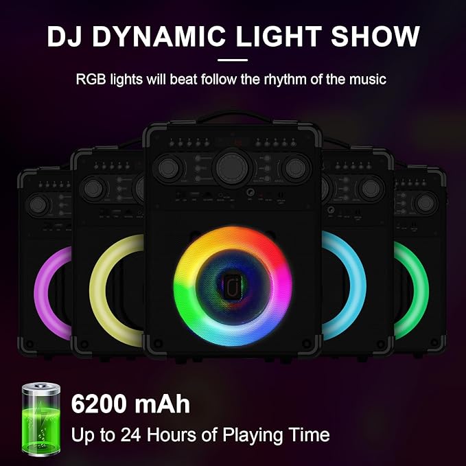 Karaoke Machine with 3 Wireless Microphones for Adults, Portable Bluetooth Party Speaker with Echo Adjustment, Singing Machine Support TWS/USB/TF Card/Guitar/TV Connected for Outdoor/Events etc-BubblyBeeBaby