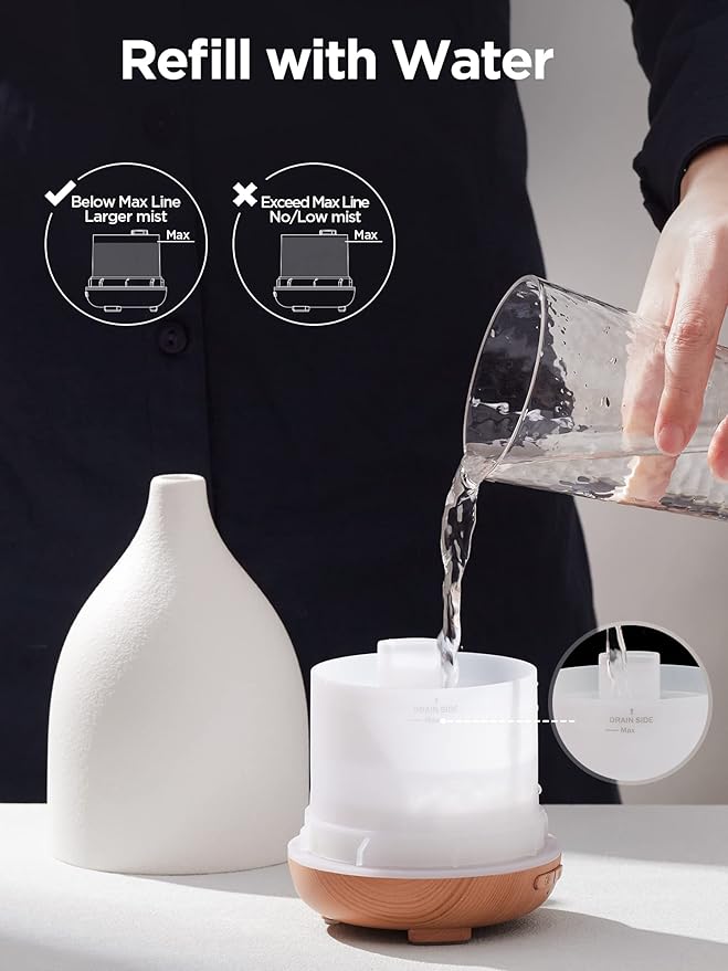 InnoGear Oil Diffuser, 150ML Ceramic Diffuser for Essential Oils Handcrafted Aromatherapy Diffuser Ultrasonic Cool Mist Humidifier with 2 Mist Modes Waterless Auto Off for Room Office, White-BubblyBeeBaby