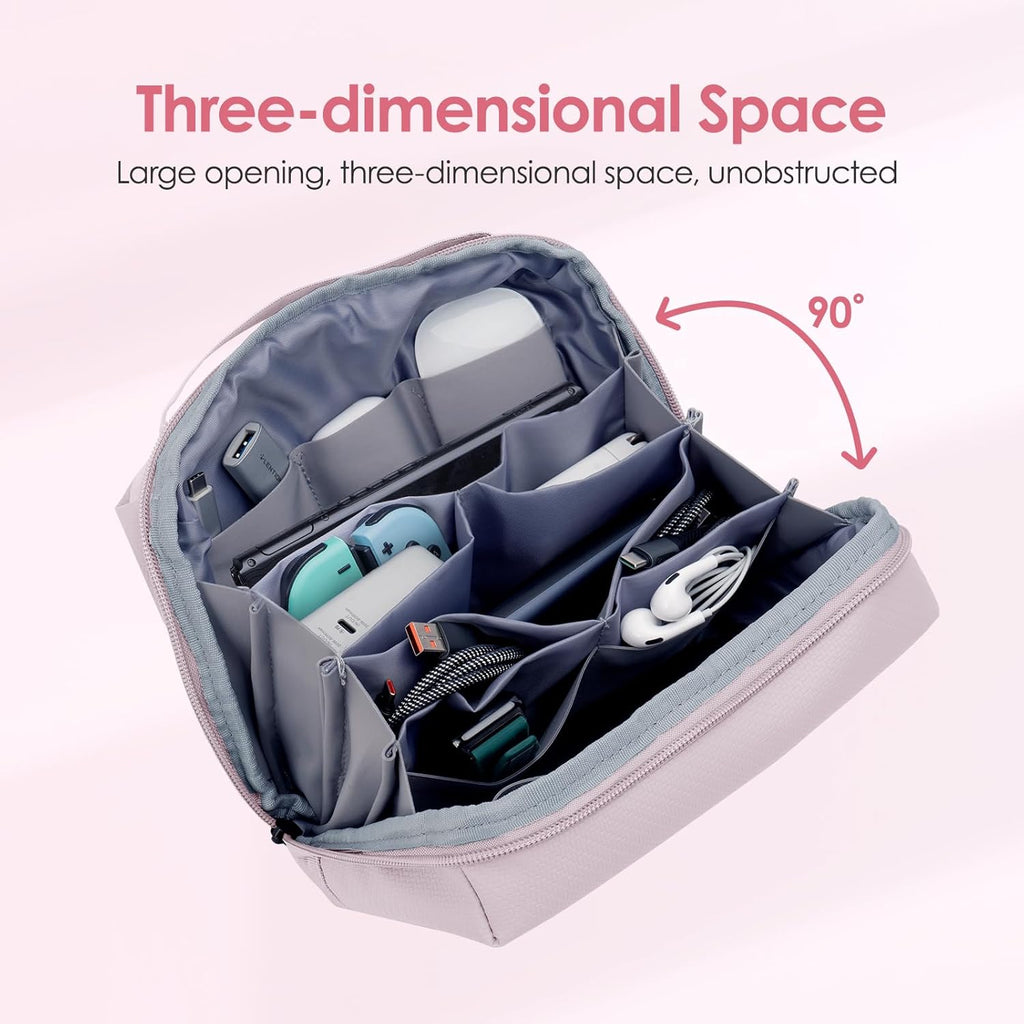 LENTION Electronics Organizer Bag Cable Tech Pouch for Electronic Accessories, Cable Organizer, Scratch-Resistant, Shock Proof, Padded Bag for AirPods, Charger Power Bank, Phone, Cord (M372, Pink)