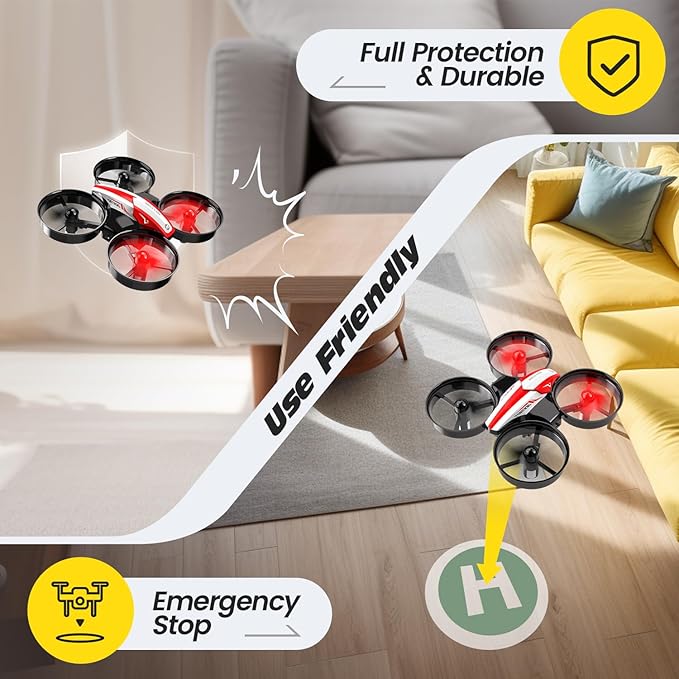 Holy Stone Mini Drone for Kids and Beginners RC Nano Quadcopter Indoor Small Helicopter Plane with Auto Hovering, 3D Flips, Headless Mode and 3 Batteries, Great Gift Toy for Boys and Girls, HS210 Red-BubblyBeeBaby