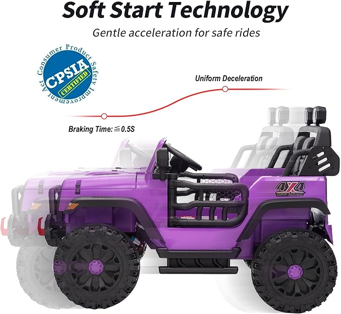 2 Seater Ride on Toy Car for Kids, 24V 4x4 Ride-on Truck Kids Electric Car w/Remote Control, 4x200W Motors - Purple-BubblyBeeBaby