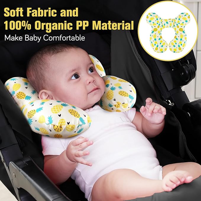 KAKIBLIN Baby Travel Pillow, Upgraded Baby Neck Pillows for Car Seat Toddler Head and Neck Support Pillow,Support Pillows for Car Seat, Pushchair,Travel (Pineapple)-BubblyBeeBaby
