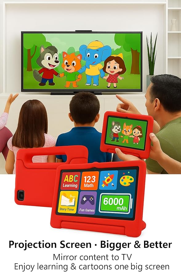 10.1 Inch Kids Tablet with Shockproof Case | Android 14, 64GB+8GB RAM, 12H Battery | Parental Control, Google Kids Space & Preloaded Educational Apps | WiFi 6, HD Display, Ages 3-12-BubblyBeeBaby